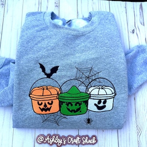 Happy Meal Buckets Embroidered Sweatshirt, Spooky Season Sweater, Halloween Sweatshirt, Embroidered 90s Sweater, Vintage Buckets Sweatshirt