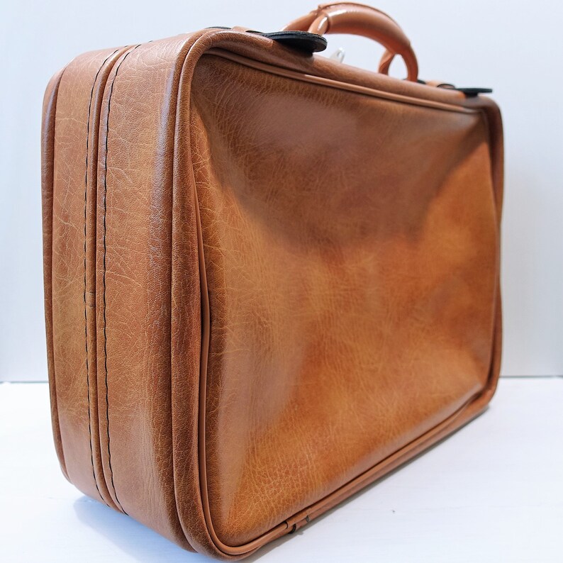 travel bag Vintage suitcase cognac brown 1960s mod vintage luggage briefcase with key