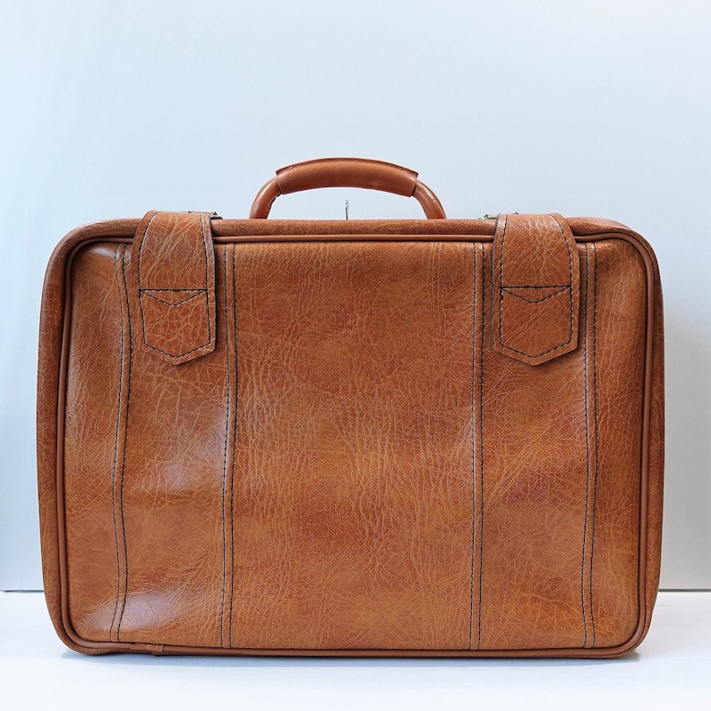 travel bag Vintage suitcase cognac brown 1960s mod vintage luggage briefcase with key