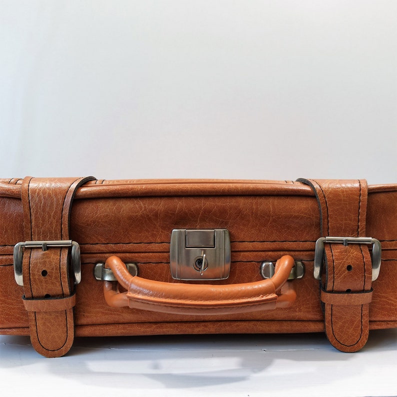 travel bag Vintage suitcase cognac brown 1960s mod vintage luggage briefcase with key