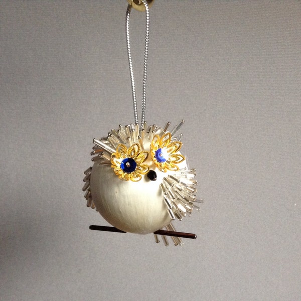 Make OWL Be HOME For CHRISTMAS Ornament Kit Satin Ball, Beads, Gold Plated Bead Caps