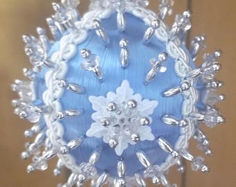 Ice Storm - DIY Ornament Kit: 2.5" Satin Ball with Beads, Pins & Trim
