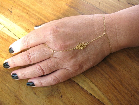 22k Gold 4-Finger Ring Chain Bangle Bracelet| Raj Jewels