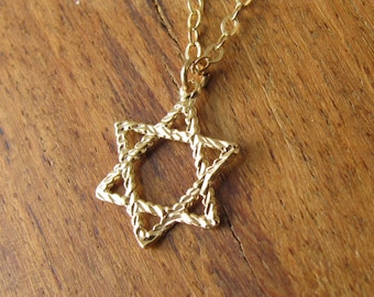 Collier en or, Or juif, Collier étoile de David, bijoux juifs, collier délicat, Étoile de David, chaîne remplie d’or 14 carats