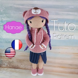Crochet pattern: Hanae doll and her kawaii outfit with teddy bear hoodie