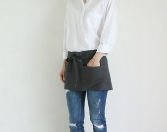 Linen Short Tool Apron,Charcoal
