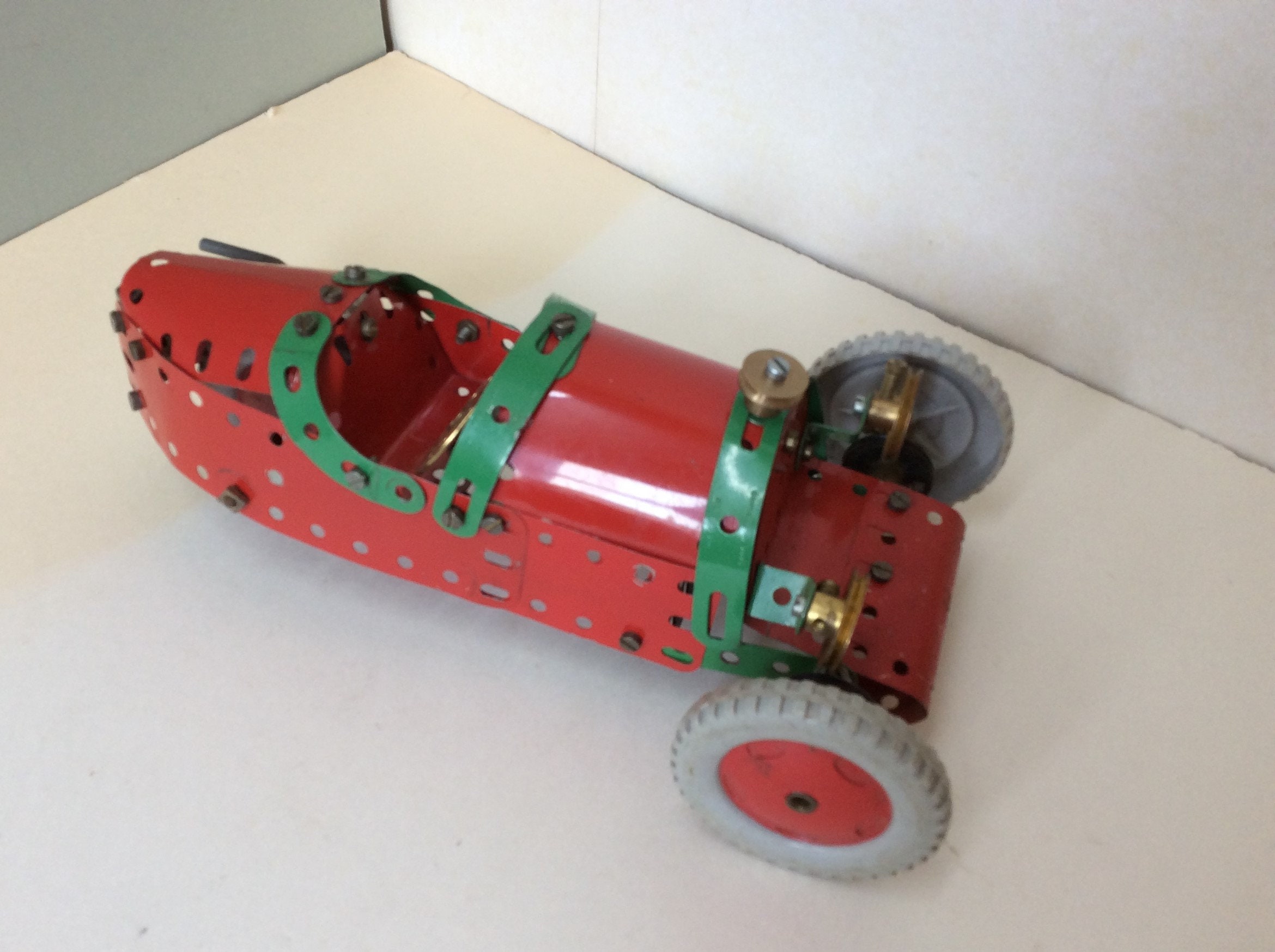 Vintage Meccano Car Scratch Built With Red & Green Meccano Parts