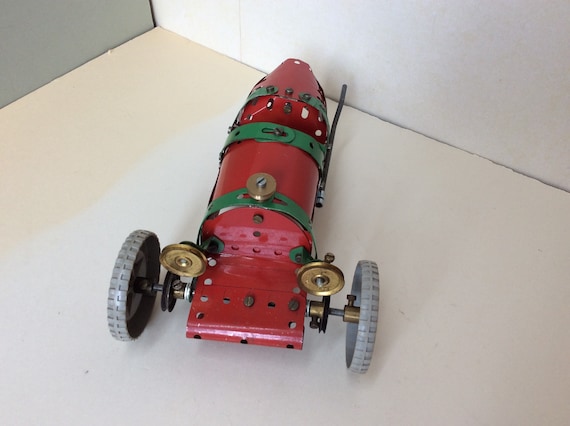 Vintage Meccano Car Scratch Built With Red & Green Meccano Parts