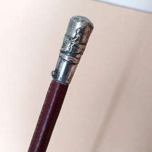 Vintage Horse Riding Whip Crop with Silver Plated Horse & Rider Emblem to Handle