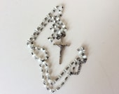 Pearl Glass Bead Necklace with a Detachable Crucifix on the end. Can be worn single row or double.