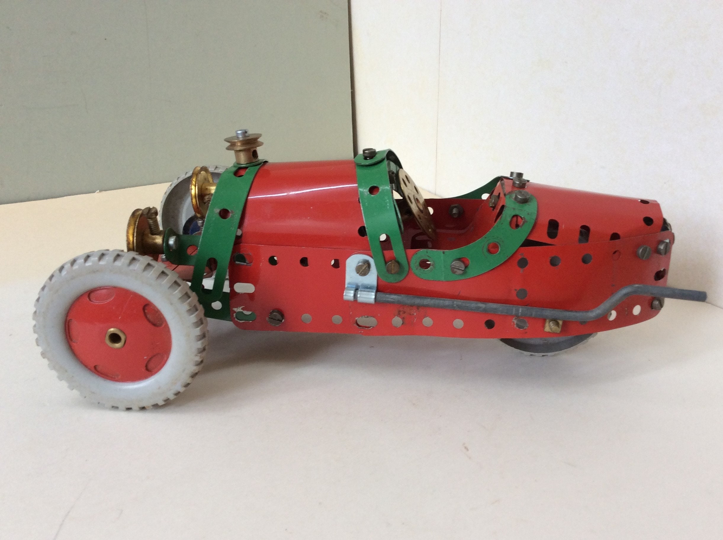 Vintage Meccano Car Scratch Built With Red & Green Meccano Parts