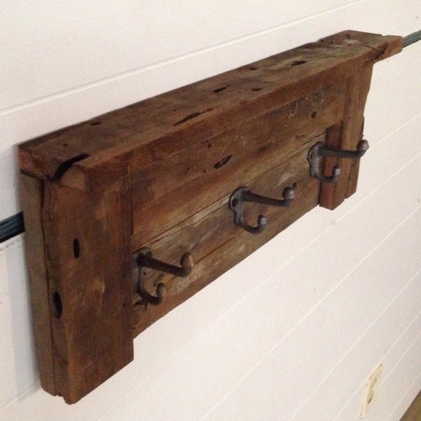 Barn wood coat rack, Handcrafted home decor for primitive, rustic and country motifs, coat hook