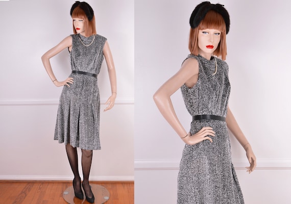 60s Sparkly Silver Tinsel Mock Neck Dress