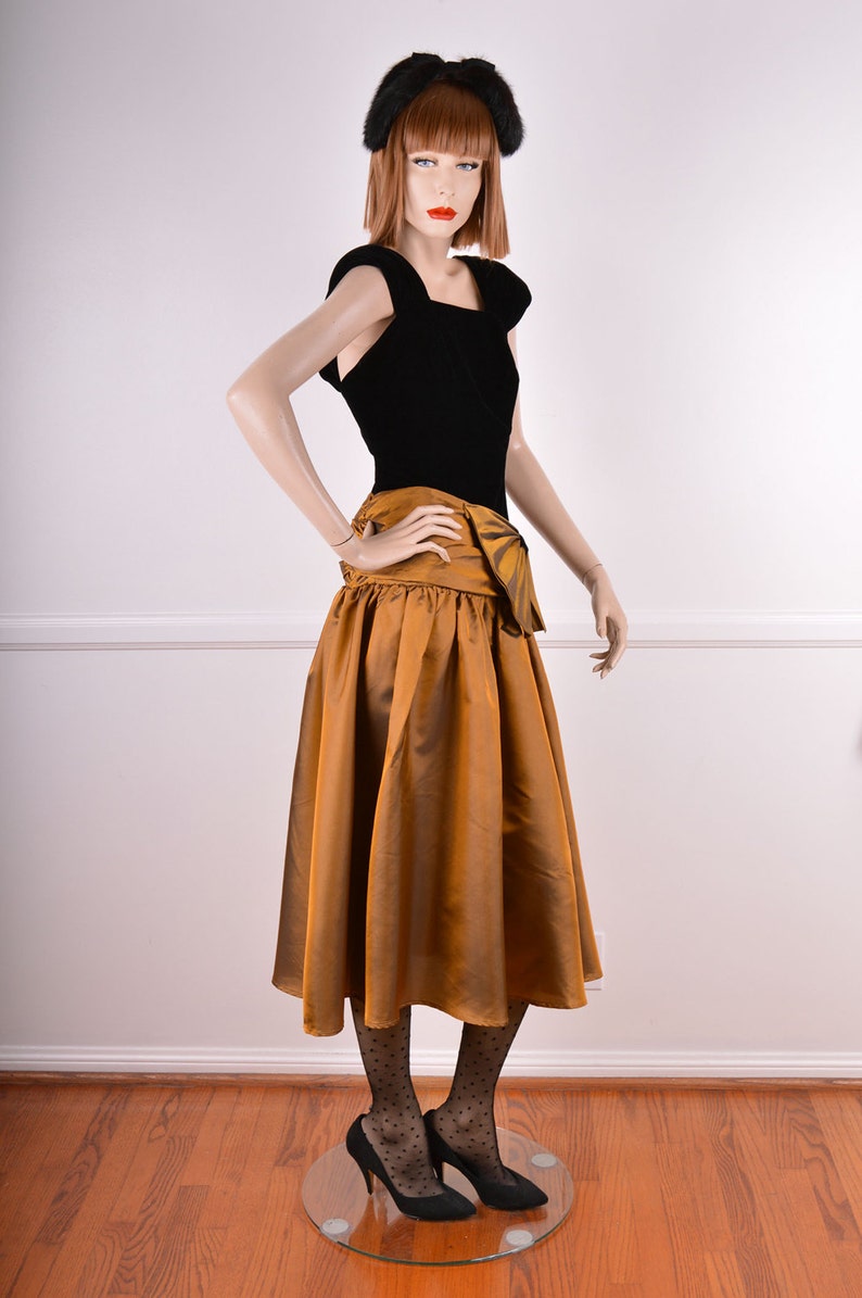 80s Black Velvet and Iridescent Taffeta Evening Dress/ Etsy