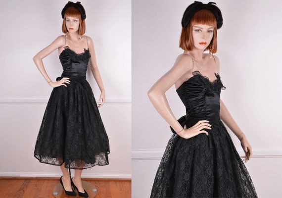 80s Does 50s Strapless Sweetheart Neckline Black L
