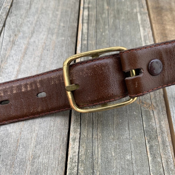 Vintage Brown Belt, Solid Brass Buckle, Size 34, Vintage Belt, 34", Medium Belt