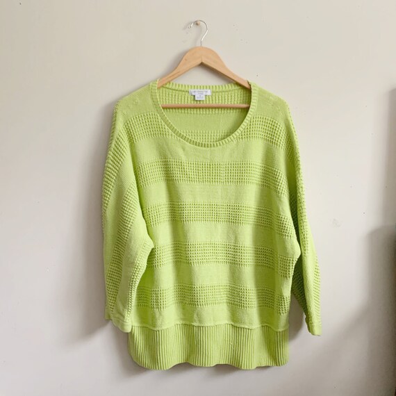 SweetTeaHoneyBiscuit Vintage 90s Liz Claiborne Sweater | Sweet Pea Green Pullover | Size 1x | Vintage Plus Size Liz Claiborne | Loose Fit | Boyfriend Sweater
