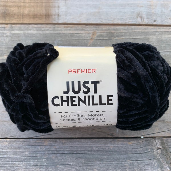 Premier Chenille Yarn in Black | Just Chenille Yarn | Fuzzy Super Soft Yarn | Sold Individually
