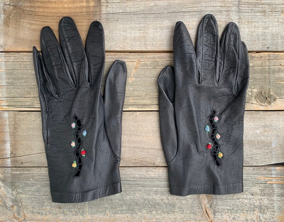 40s Dove Gray Leather Gloves - Lucky Vintage