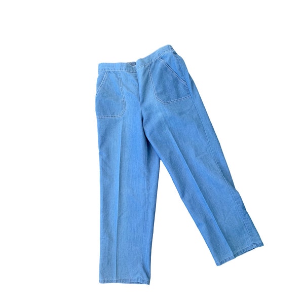 Retro Denim Pants by Alfred Dunner | Size 6P | Clamdigger Pants | Retro 70s Style Pants with Elastic Waist | Pedal Pushers