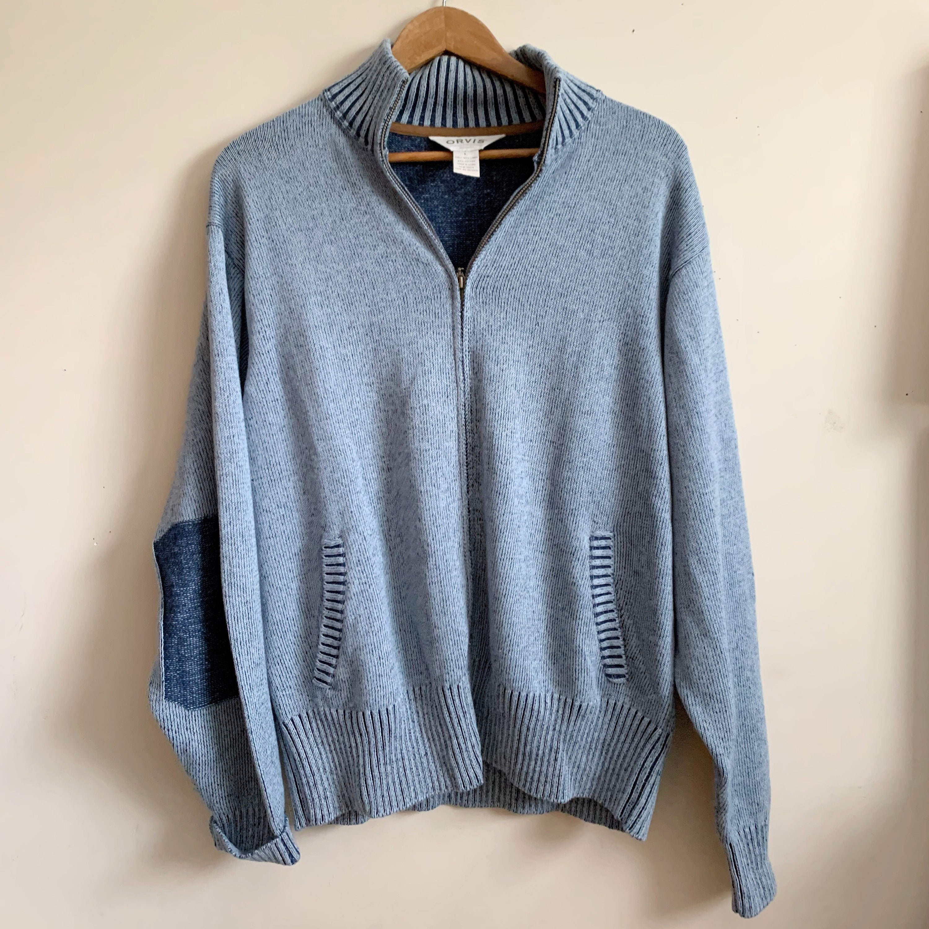 Orvis Zip-up Sweater Size Large Blue 