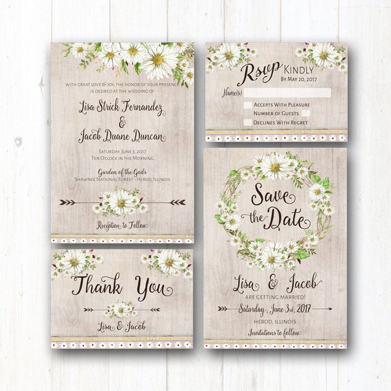 daisy wedding invitation suite rustic wedding daisies boho etsy