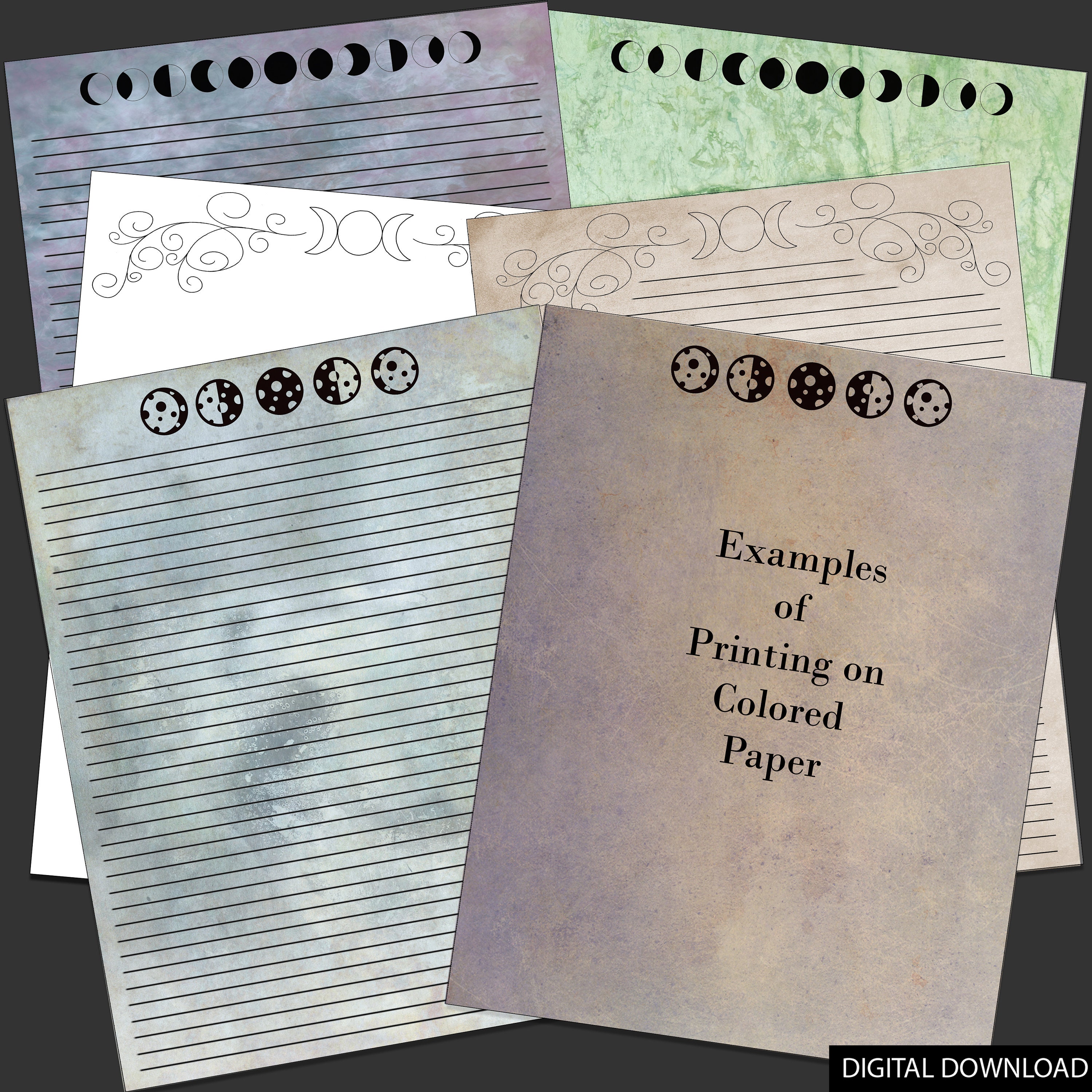 Moon Printable Lined Paper Pages for Book of Shadows BOS Journal Spellcraft Series 1 - Etsy