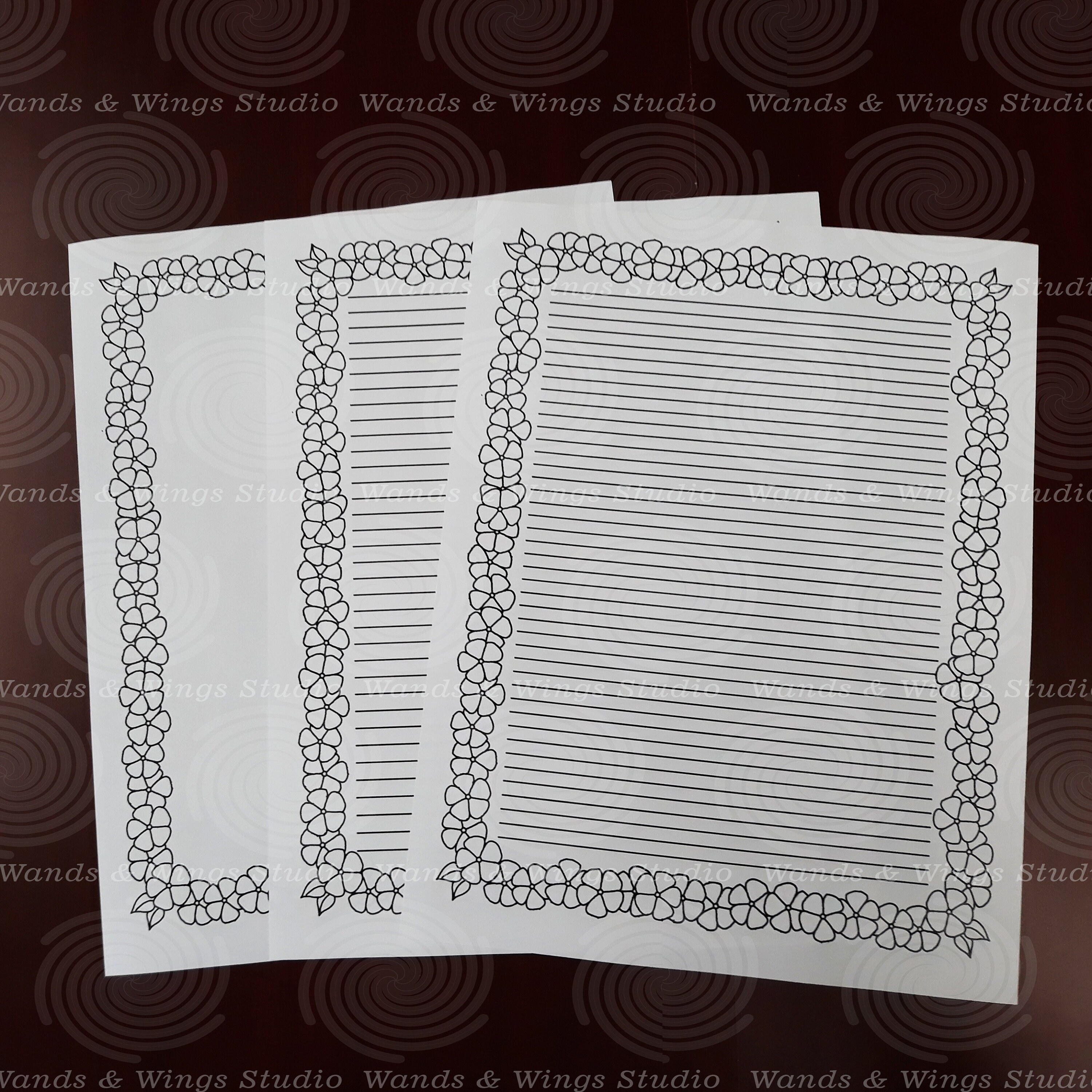 Printable Floral Themed Lined Paper Coloring Pages for Book Etsy