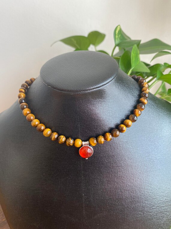 carnelian and tiger's eye beaded necklace-jewelry
