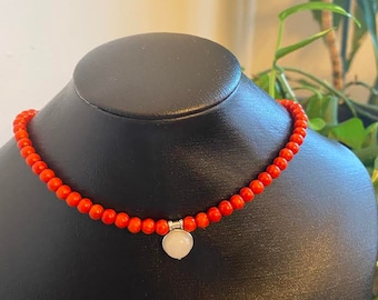 moonstone and coral beaded necklace-jewelry