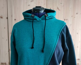 Hoodie sweatshirt sweater two-tone blue with cords unisex handmade B Ware hoodie