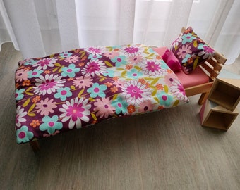 bjd MSD Bed Dollfie Doll Bed Frame with Bedding and Throw Pillow Bone Flowers Handmade