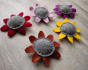 cat toy flower with bell felt wool natural organic