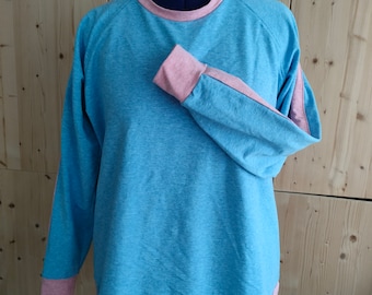 Sweater pastel blue and pink with stripes Handmade XL to XXL