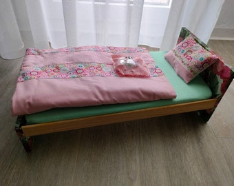 bjd MSD bed Dollfie Dolls bed frame with bed linen and decorative pillows bones flowers handmade