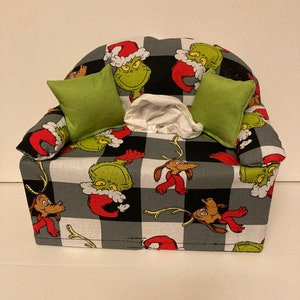 sofa tissue box cover-- The Grinch with green pillows