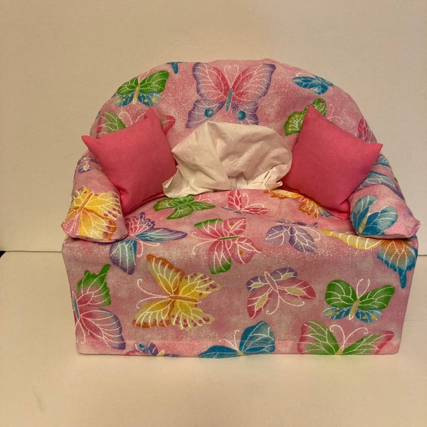 sofa tissue box cover -pink with butterflies- pink pillows
