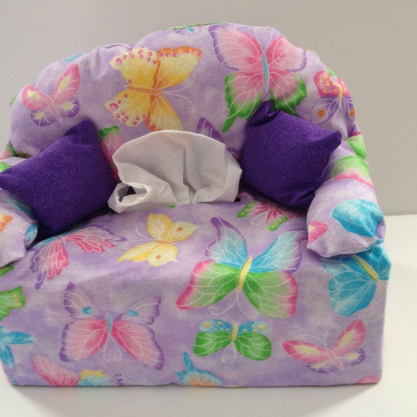 sofa tissue box cover -purple with butterflies