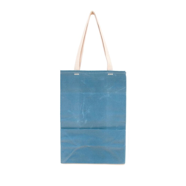 Grocery Bag // The Original Waxed Canvas Grocery Bag // Farmers Market Bag in Sky Blue // Brown Bag image 2