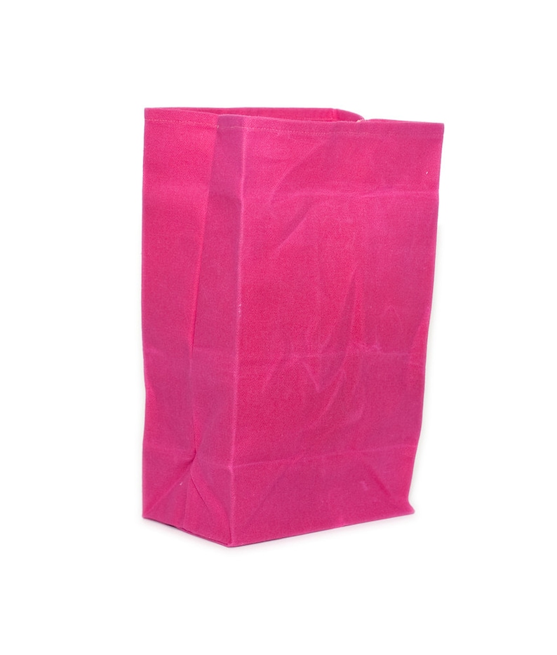 Lunch Bag // The Original Waxed Canvas Lunch Bag // Lunch Bag in Fuchsia // Brown Bag image 3