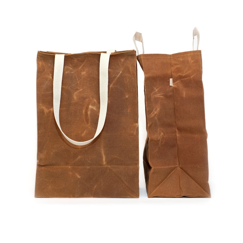 Grocery Bag // The Original Waxed Canvas Grocery Bag // Farmers Market Bag in Brown // Brown Bag image 4