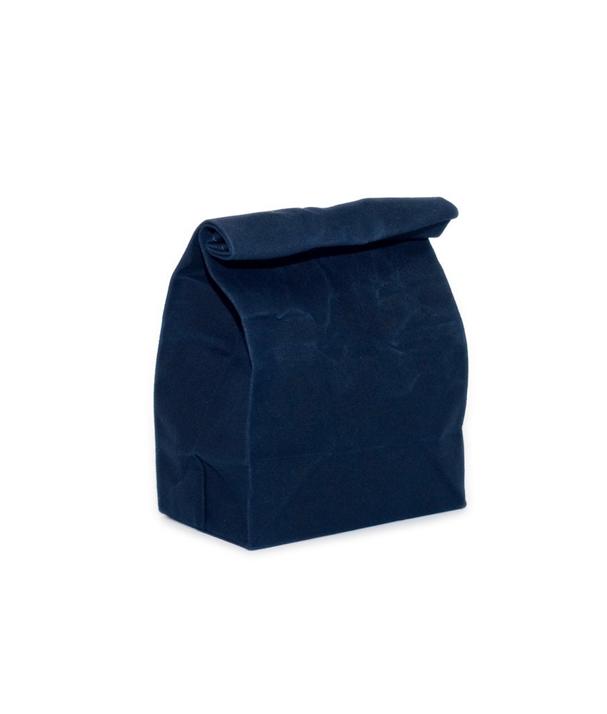 Lunch Bag in Navy Blue // Waxed Canvas Bag in Navy Blue // Etsy