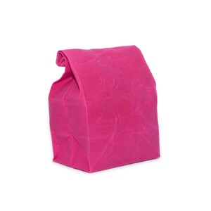 Lunch Bag // The Original Waxed Canvas Lunch Bag // Lunch Bag in Fuchsia // Brown Bag image 2