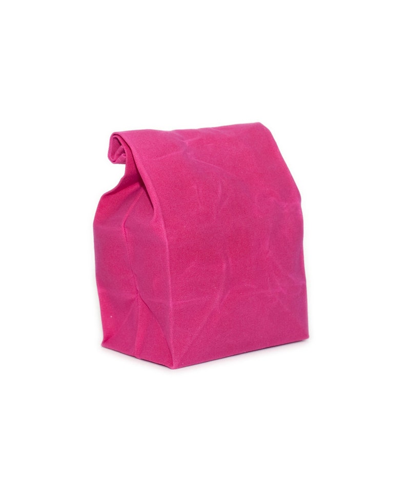 Lunch Bag // The Original Waxed Canvas Lunch Bag // Lunch Bag in Fuchsia // Brown Bag image 2