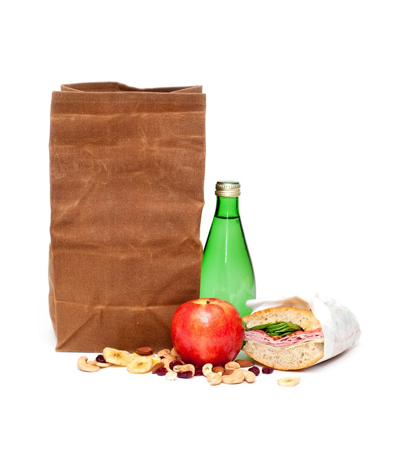 Lunch Bag // The Original Waxed Canvas Lunch Bag // Lunch Bag in Brown // Brown Bag image 2
