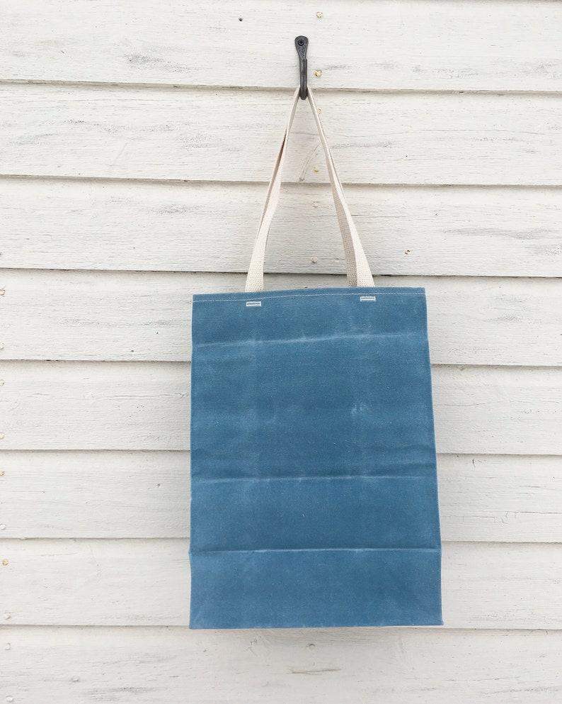 Grocery Bag // The Original Waxed Canvas Grocery Bag // Farmers Market Bag in Sky Blue // Brown Bag image 3