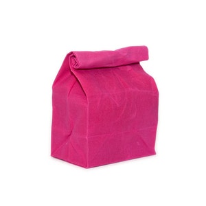 Lunch Bag // The Original Waxed Canvas Lunch Bag // Lunch Bag in Fuchsia // Brown Bag image 1