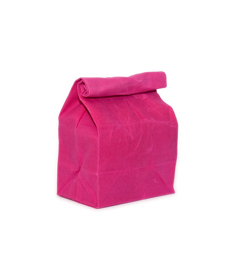 Lunch Bag // The Original Waxed Canvas Lunch Bag // Lunch Bag in Fuchsia // Brown Bag image 1