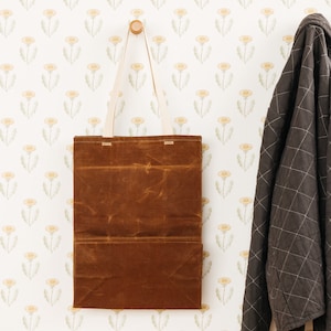 Grocery Bag // The Original Waxed Canvas Grocery Bag // Farmers Market Bag in Brown // Brown Bag image 1