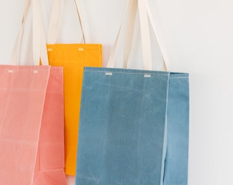 Grocery Bag // The Original Waxed Canvas Grocery Bag // Farmers Market Bag in Sky Blue // Brown Bag